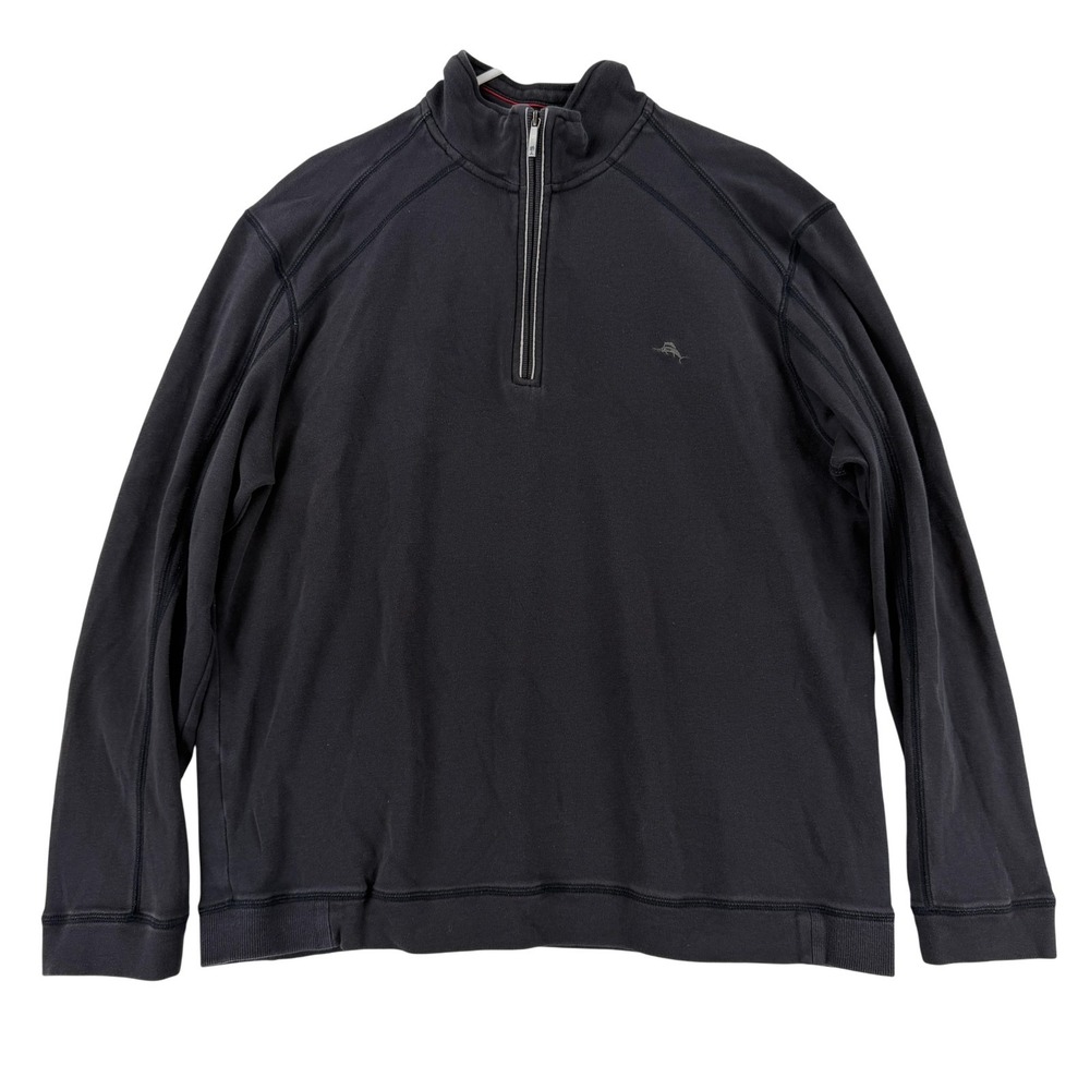 Tommy Bahama Sweater Mens XL Gray 1/4 Zip Pima Cotton Mock Neck Pullover Logo‎